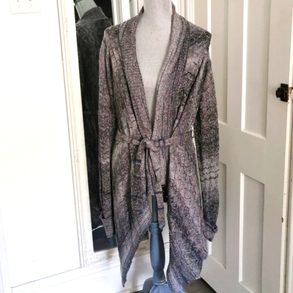 Buffalo David Bitton draped belted waterfall cardigan greybluelcolors 🍂. Size S